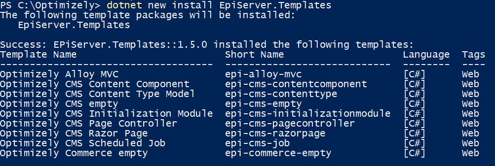 Installing Optimizely Templates through PowerShell